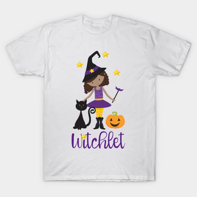 Witchy Gift Kid Witch Halloween Pumpkin Design Black Cat Spooky Autumn Design T-Shirt by InnerMagic